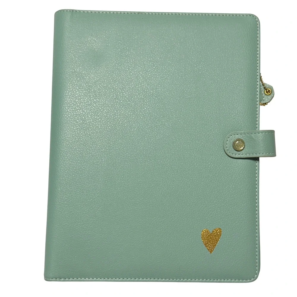 Websters Pages Color Crush Mint Green Faux Leather Planner Cover Gold Heart 10in